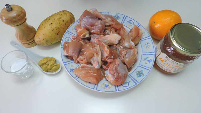 Ingredientes para el pollo a la miel, mostaza y naranja