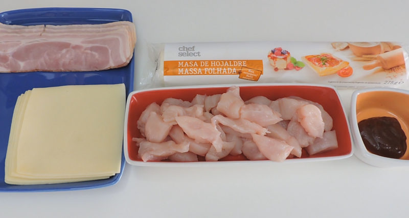 Ingredientes para la trenza de hojaldre rellena de pollo