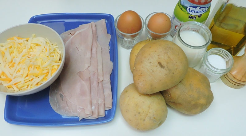 Ingredientes para el pastel de patata con jamón y queso