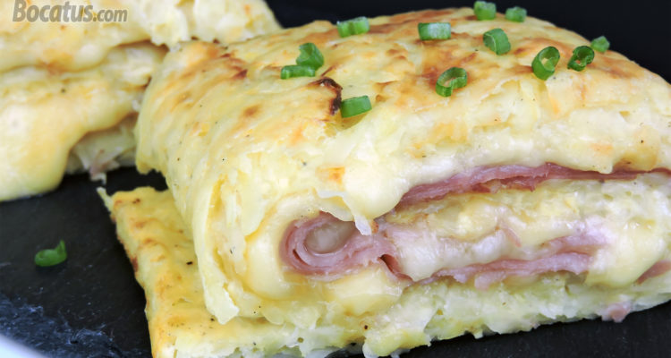 Rollo de patata relleno de queso y jamón Rollo de patata relleno de queso y jamón
