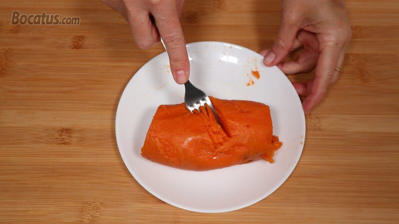 Preparando el puré de boniato asado